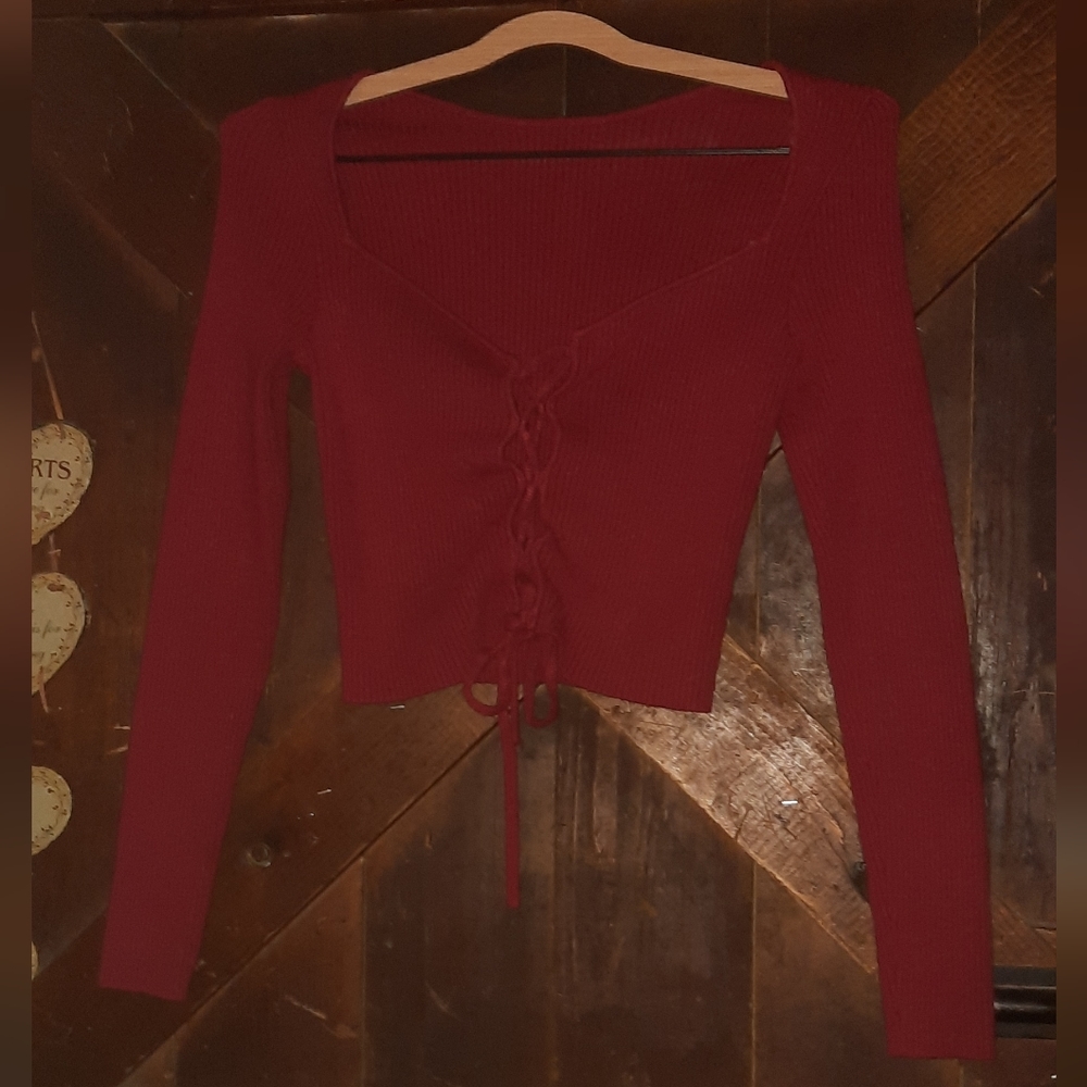 V-Neck Red Crop Top Sweater